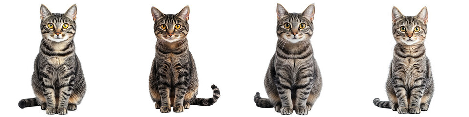 Obraz premium Set of Four Adorable Tabby Cats Sitting on Transparent Background 