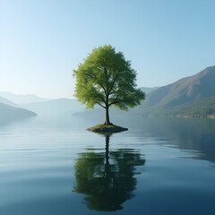 tree on the lake