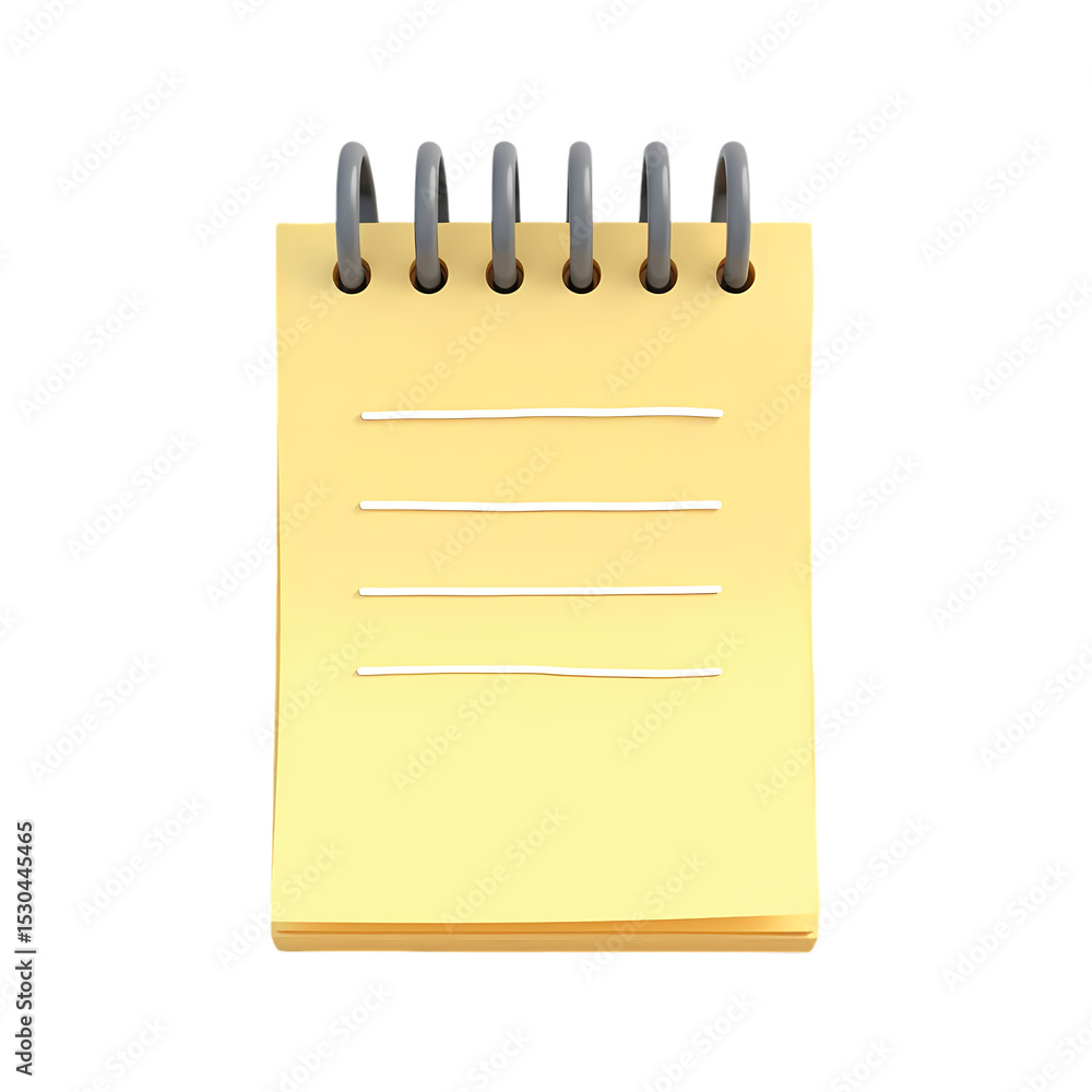 Poster a yellow notepad with lines and metal binder isolated on transparent background