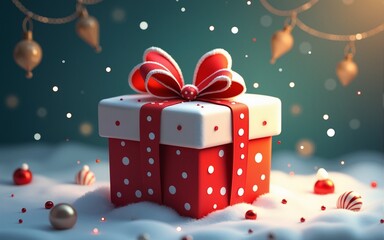 Charming image of a Christmas gift box, adorned with festive decorations and a bow, ready to spread joy and excitement during the holiday season. Generative AI. High quality
