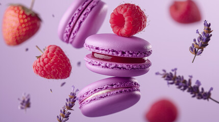 Macaroons with Raspberries and Strawberries background 2025