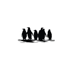 a group of penguins on an icy plain silhouette on white background