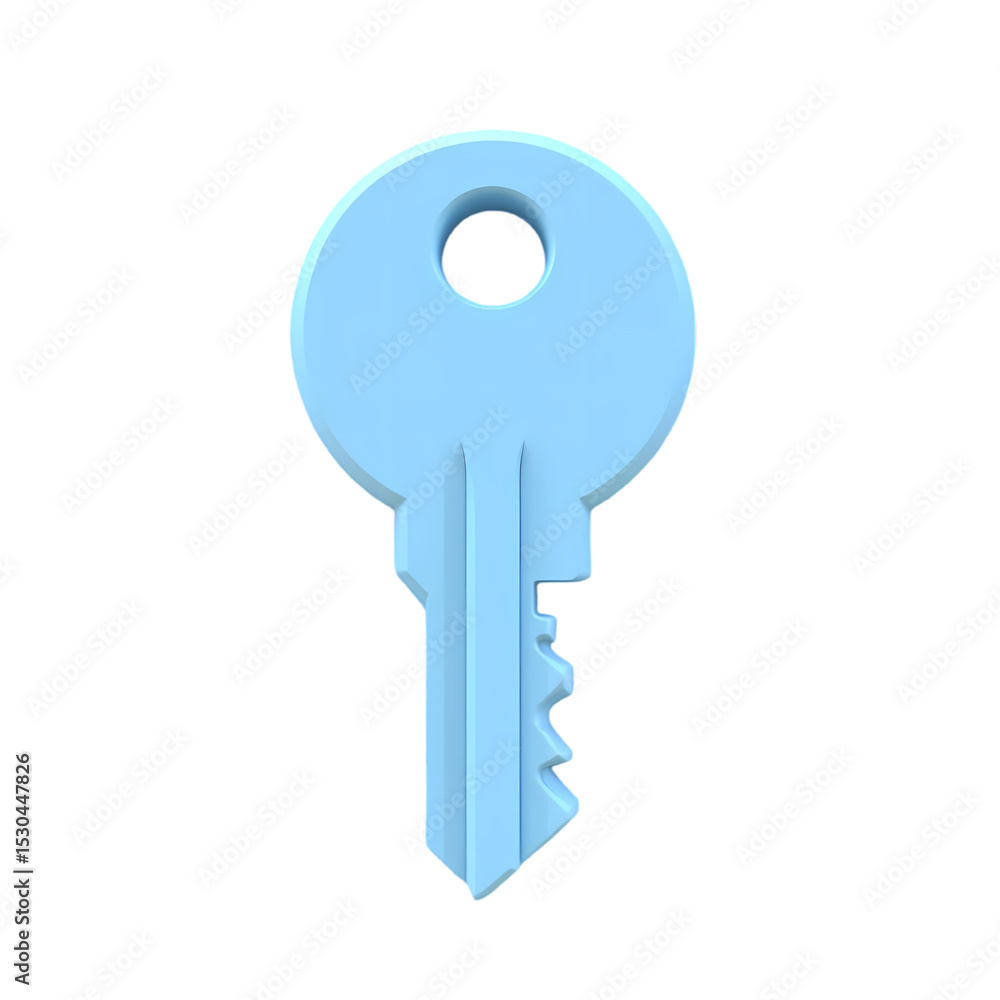 Poster isolated light blue key with a round head isolated on transparent background