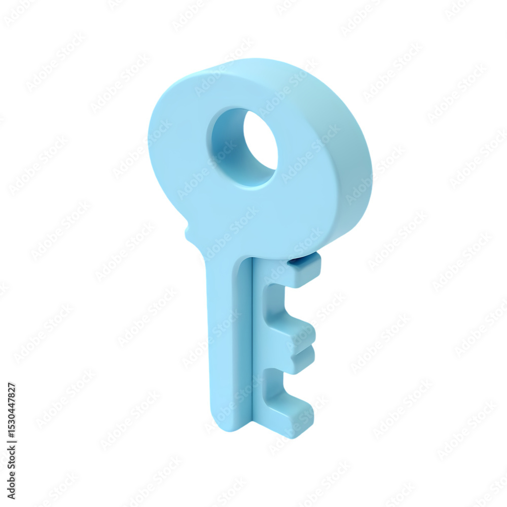 Poster a light blue key with a circular head isolated isolated on transparent background