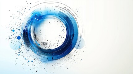 Blue digital ring spinning, white background, tech splash, website banner