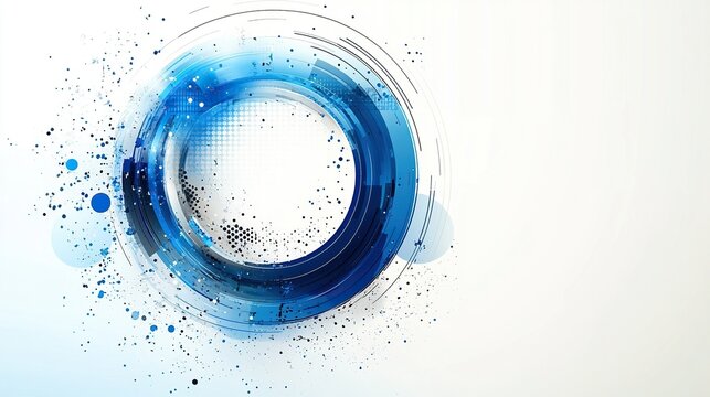 Blue digital ring spinning, white background, tech splash, website banner