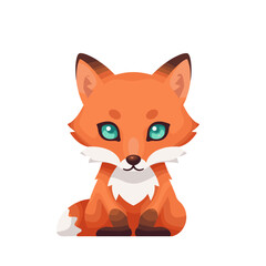 Playful cartoon fox character with bright eyes against a simple white background