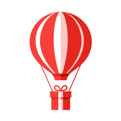 Obraz premium Vibrant red and white hot air balloon soaring through a clear blue sky