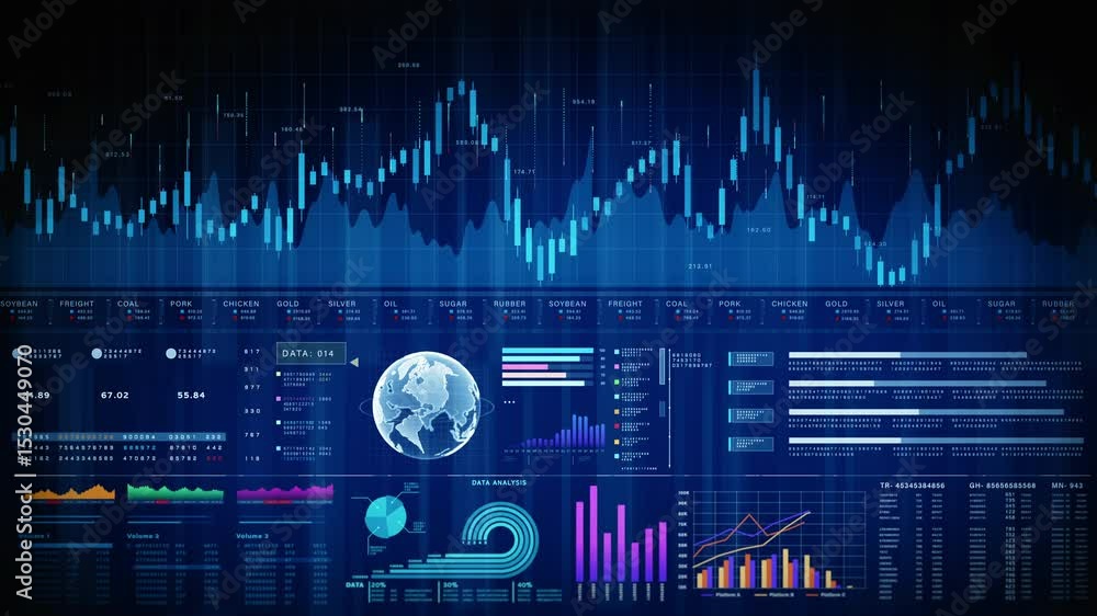 Aufkleber high-tech global financial dashboard with charts, graphs, and a world map for data-driven investment