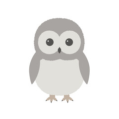 Cute cartoon owl illustration with large eyes, set against a minimalistic white background