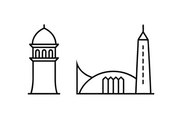 Minimalist line art of a mosque and minaret