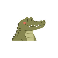 Cartoon crocodile character smiling cheerfully with a simple white background