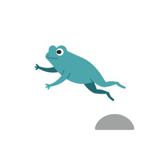 Cartoon frog leaping joyfully against a white background, showcasing playful movement