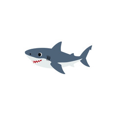 Obraz premium Playful cartoon shark swimming joyfully in a vibrant ocean with coral reefs in the background
