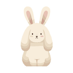 Cute cartoon bunny character with fluffy ears, set against a minimalist white background
