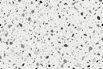 Monochromatic Terrazzo Seamless Pattern with Grey and Black Chips on a Light Background for Interior Design