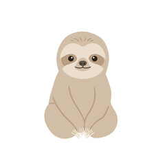 Cute cartoon sloth sitting and smiling against a plain white background, ideal for children's content