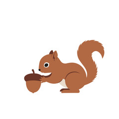 Adorable cartoon squirrel holding an acorn, set against a plain white background