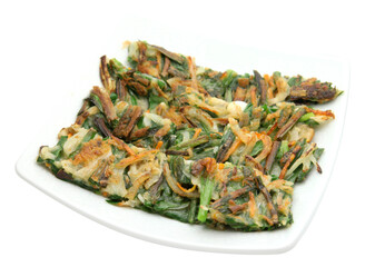 Korean Chive Pancake with Vegetables on Square Plate