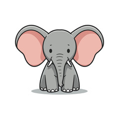 Cute cartoon elephant with large ears, centered on a white background, ideal for children's themes