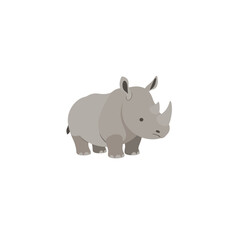 Cute cartoon rhinoceros standing alone against a white background, ideal for children's illustrations