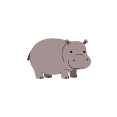 Cartoon hippo standing on a white background, ideal for children's book illustrations