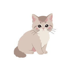 Cute illustrated cat with large eyes sitting against a plain background