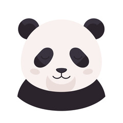 Cute cartoon panda with closed eyes, set against a simple white background, ideal for children's design