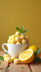 lemon gummy in white ceramic cup and mint