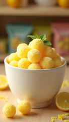 bowl of lemon gummy ball in white cup
