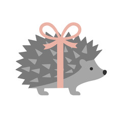 Cute hedgehog with a bow, symbolizing gift-giving and celebration in a minimalist style
