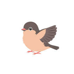 A cute, cartoon-style bird flapping its wings against a plain white background
