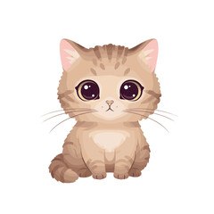 Cute cartoon cat with large eyes and a neutral expression on a white background