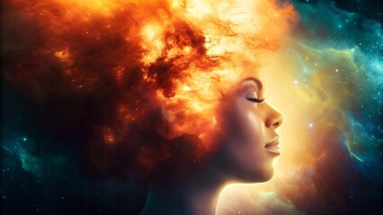 Obraz premium Cosmic Woman with Galaxy Hair