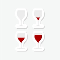 Set of wine glass icon sticker isolated on gray background