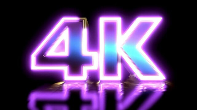 4k ultra hd text numbers in neon glow on black background. Light shining on letters Glowing purple,pink and blue