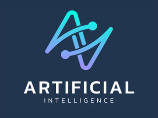 Artificial intelligence with twisted infinity triangle network lines futuristic technology logo vector design concept. AI technology logotype symbol for advance technology, tech company, identity, ui.