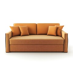 Obraz premium Tan couch with orange pillows and a brown patterned fabric