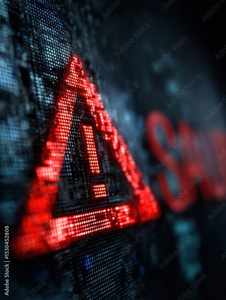 Poster Digital Scam Warning Sign Alerts Users to Online Risks and Cyber Threats in a 3D Representation of Phishing and Fraud Dangers Faced on the Internet