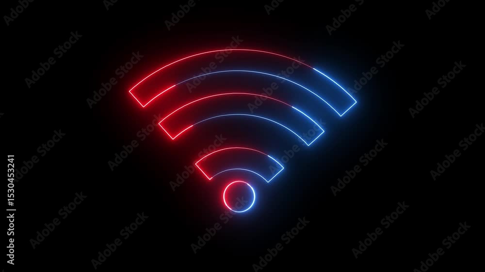 Poster wifi icon animation glowing neon red and blue color broadband internet wireless network signal compu