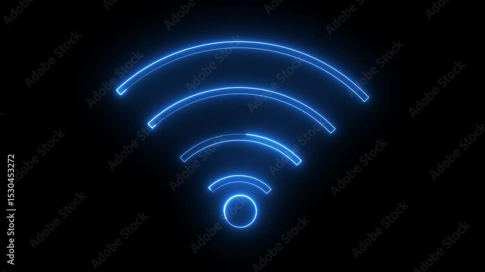 Poster wifi icon animation glowing neon blue color broadband internet wireless network signal computer and 
