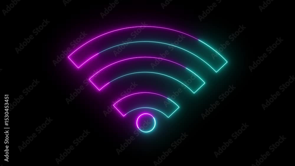 Poster wifi icon animation glowing neon pink and cyan aqua color broadband internet wireless network signal