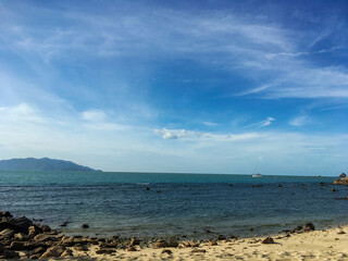 Tropical Beach with Blue Sky and Clouds – Nature Background in Koh Samui, Thailand