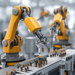 High-precision robotic arms assisting with assembly and packaging in tech manufacturing facilities.