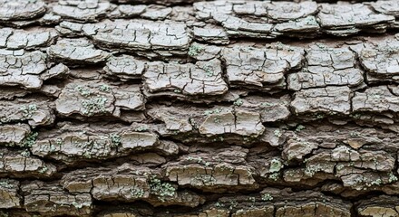 Detailed Tree Bark Texture Background with Lichen Growing on Natural Wood Surface