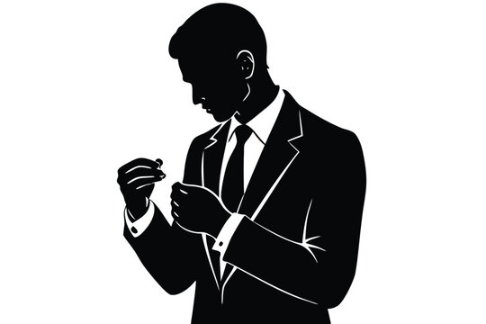 black suit man adjusting cufflink clip art preview