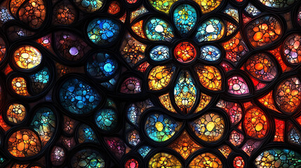 Vibrant Stained Glass Art with Colorful Floral and Abstract Designs