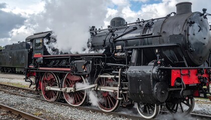 Obraz premium Vintage steam locomotive showcasing historical transportation heritage and grandeur