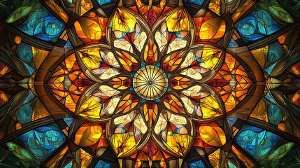 Stunning Stained Glass Window Design featuring Intricate Floral Patterns and Vibrant Colors