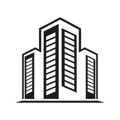 Obraz premium Vector icon set illustrating urban architecture, including various building, office, and skyscraper designs for city and business concepts silhouette line art on white background